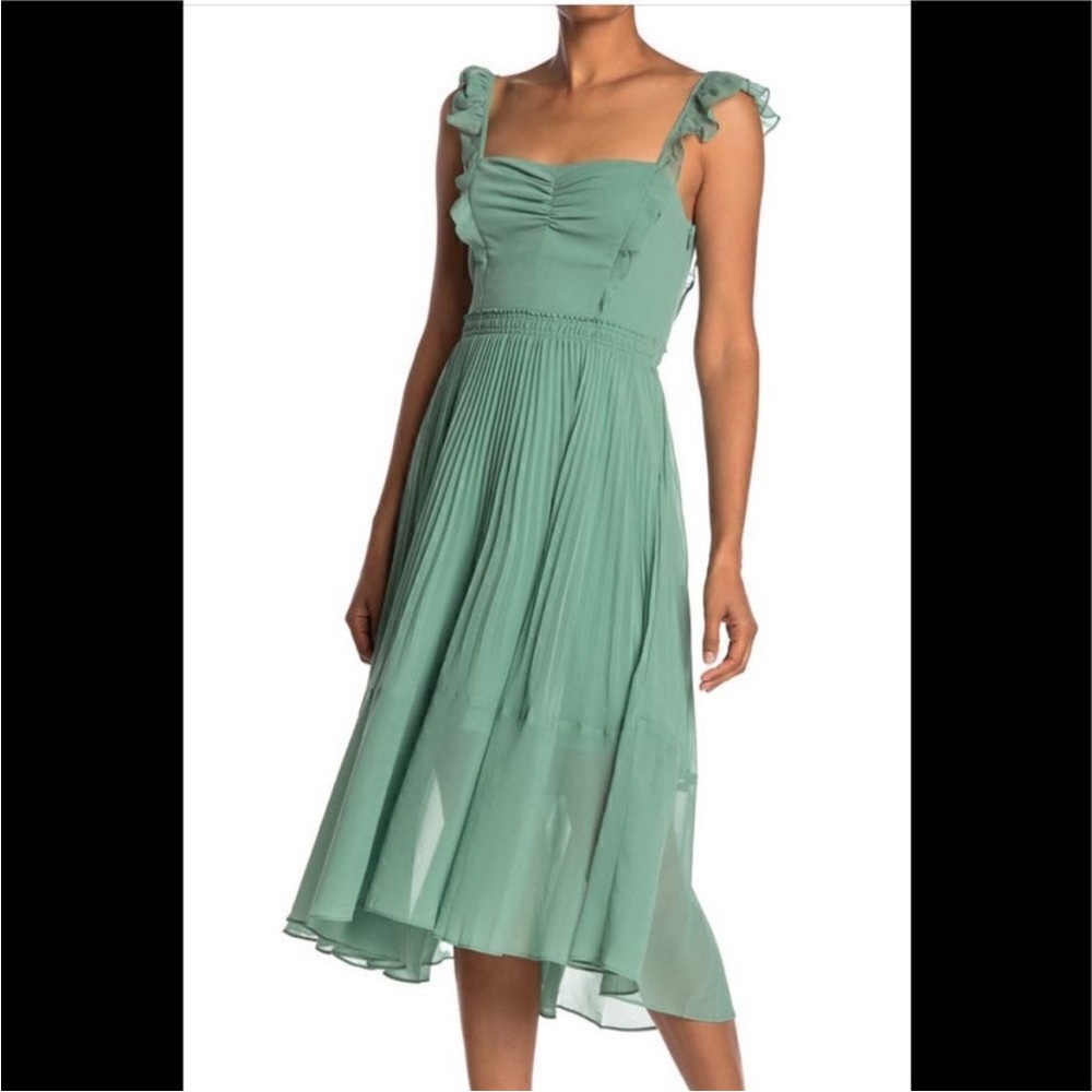 Club Monaco Olive Green Midi Dress with Ruffled Straps